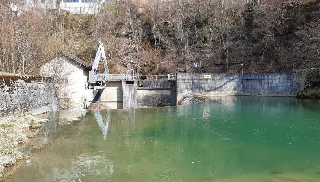 Enlarged view: Situation of upstream head pond at hydropower plant Herrentöbeli.